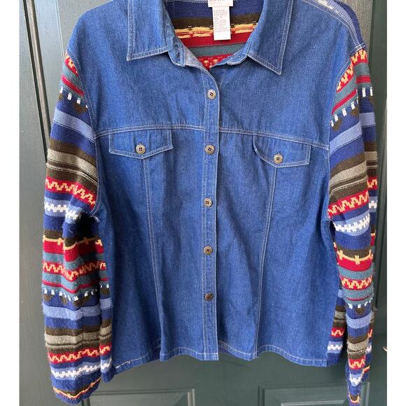 Vintage Koret Denim & Knit Southwestern Jacket L 70s 80s Western Grandpacore - Picture 1 of 9
